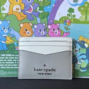 kate spade Silver and White Saffiano Leather Card Holder